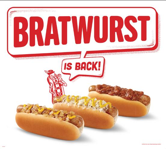 Wienerschnitzel brings back fan-favorite Bratwurst to all franchise locations for a limited time.